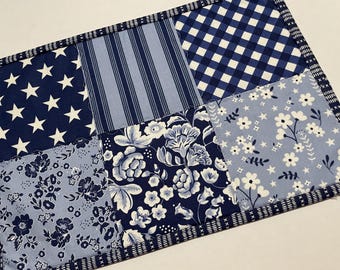Patriotic Quilted Table Runner: Floral Americana Decor (9" x 14")