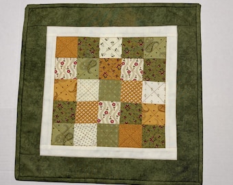 Patchwork Quilted Table Runner, Floral and Paisley Table Topper, Reversible Fall Table Quilt, 16" Square