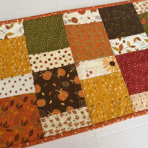 Fall Quilted Table Runner: Reversible, Pumpkins, Flowers, Bunnies, Easter Spring Decor, 13.5" x 42"
