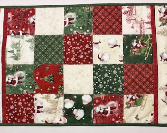 Santa Claus Quilted Table Runner, Country Christmas Decor,  Reversible,  (18 1/2" x 38")
