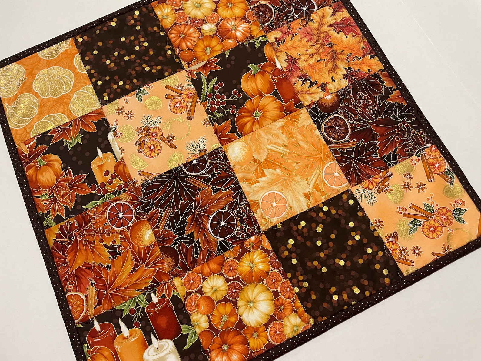 Fall Pumpkin Quilted Table Topper: Metallic Gold Accents, 19" X 19" - Etsy
