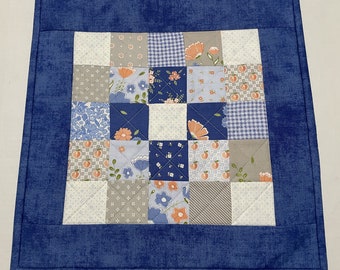 Patchwork Quilted Table Topper, Summer Quilted Table Runner, Quilted Candle Mat, Floral Quilted Table Runner, Blue Table Topper, Reversible