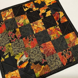 Elegant Quilted Table Topper, Autumn Mini Quilt, Sunflower Quilted Table Topper, Black and Gold Runner, Black and Gold Quilted Table Topper