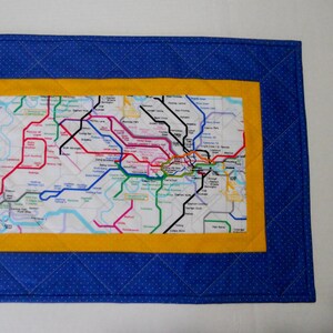 Sale Quilted Table Runner London Underground Map Reversible Blue and Yellow image 4