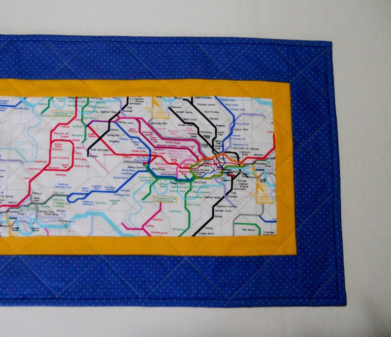 Sale Quilted Table Runner London Underground Map Reversible Blue and Yellow image 4