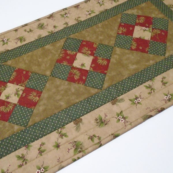 Country Quilted Table Runner Earth Tones, Winter Quilted Table Topper, Christmas Quilted Table Runner, Country Decor, Woodland Table Runner