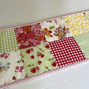 Floral Quilted Table Runner, Patchwork Table Runner, Quilted Dresser Runner, Fruit Theme Table Runner, Strawberry Table Runner, 9 1/2&quot; x 32&quot;