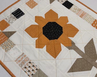 Handmade Sunflower Quilted Table Runner, Fall Wall Hanging (21.5" x 32")