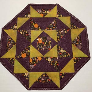 Quilted Fall Table Topper, Forest Animals Quilted Table Runner, Hexagon Quilted Table Topper, Thanksgiving Decor,  17 1/2&quot; x 17 1/2&quot;