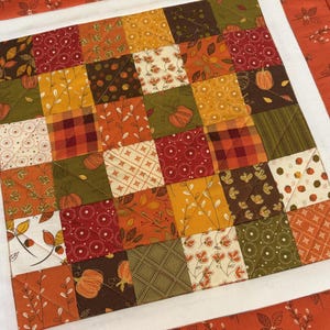 Quilted Table Topper in Fall Autumn Colors, Autumn Table Runner,  Patchwork Quilt, 18.5" Square