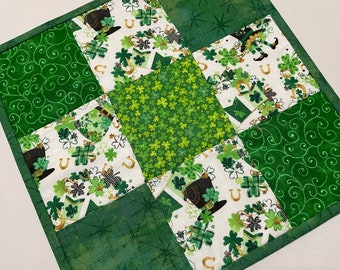 Leprechaun Quilted Table Topper, St. Patrick's Day  Decor, Shamrock Quilted Table Runner, Winter Snowflake Quilted Table Topper