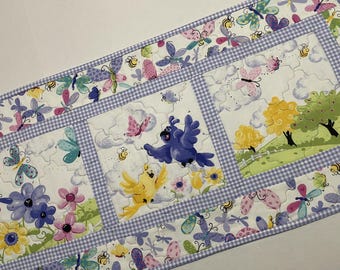 Floral Butterfly Quilted Table Runner: Spring Easter Decor (14 1/2" x 31 1/2")