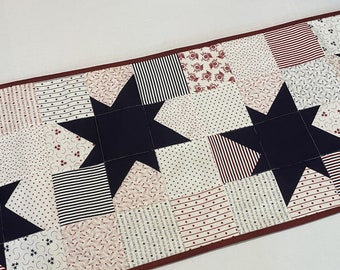 Primitive Quilted Table Runner, Americana Quilted Table Runner, Star Table Runner, Rustic Christmas Quilted Table Runner, Man Cave Decor