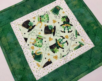 St. Patricks Day Table Topper, Dancing Leprechauns Quilted Table Runner, St Patrick's Decor, Christmas Kitties Quilted Table Topper