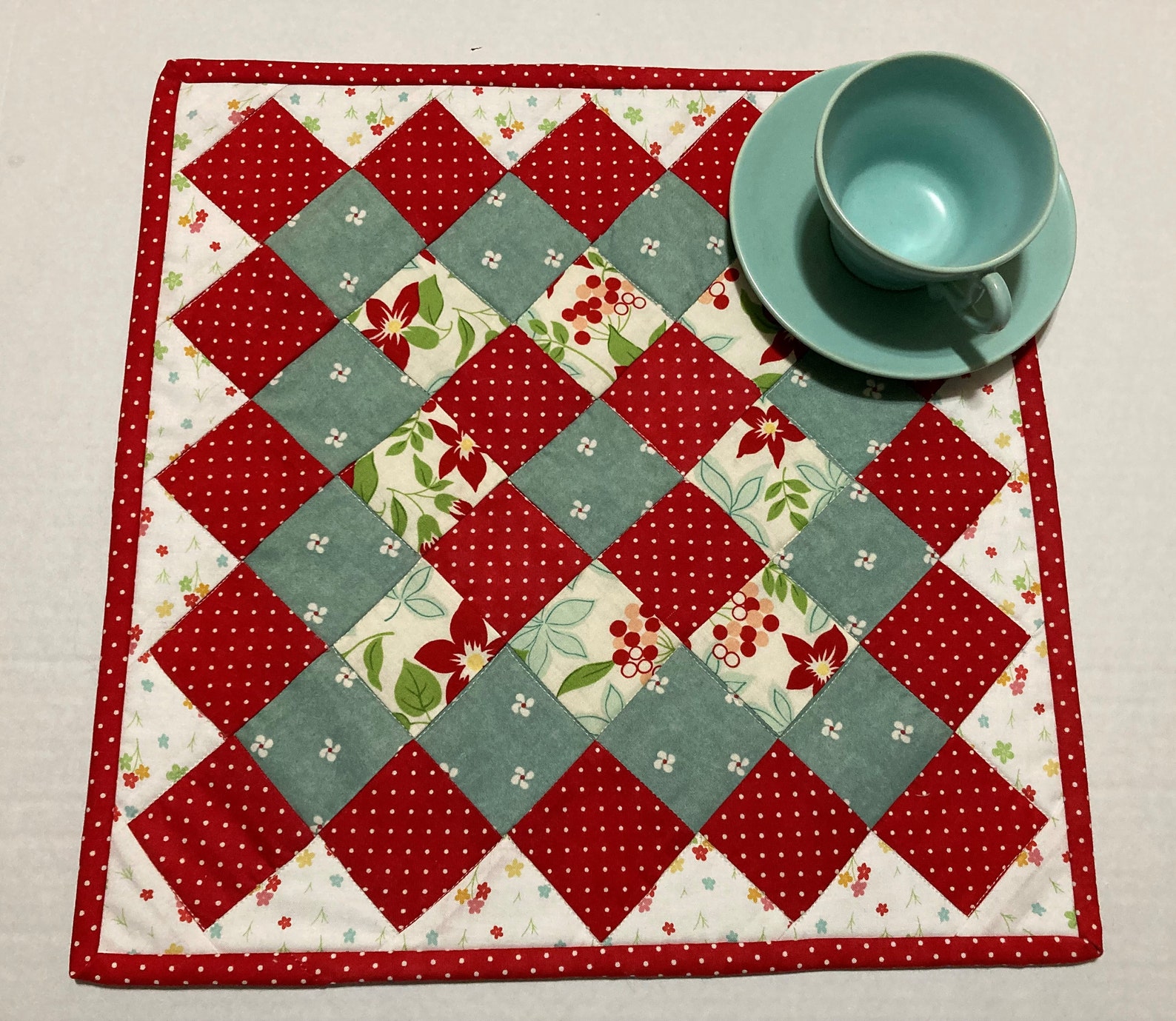 Floral Quilted Table Topper Patchwork Quilted Table Runner Etsy