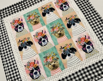 Quilted Table Topper, Dog Lover Table Runner, Quilted Candle Mat, Dog  Lover Gift, Floral Table  Runner, Black White Quilted Table Runner