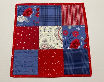 Americana Quilted Table Runner, Red White Blue Quilted Table Runner, Patriotic Décor, Reversible Runner, Kitty Christmas Table Topper Quilt