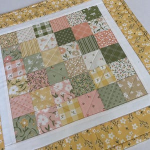 Floral Quilted Table Topper, Cottage Chic Quilted Table Runner, Square Quilted Table Runner, Floral Table Quilt, 18 1/2&quot; x 18 1/2&quot;