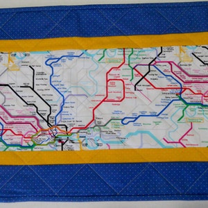 Sale Quilted Table Runner London Underground Map Reversible Blue and Yellow image 3