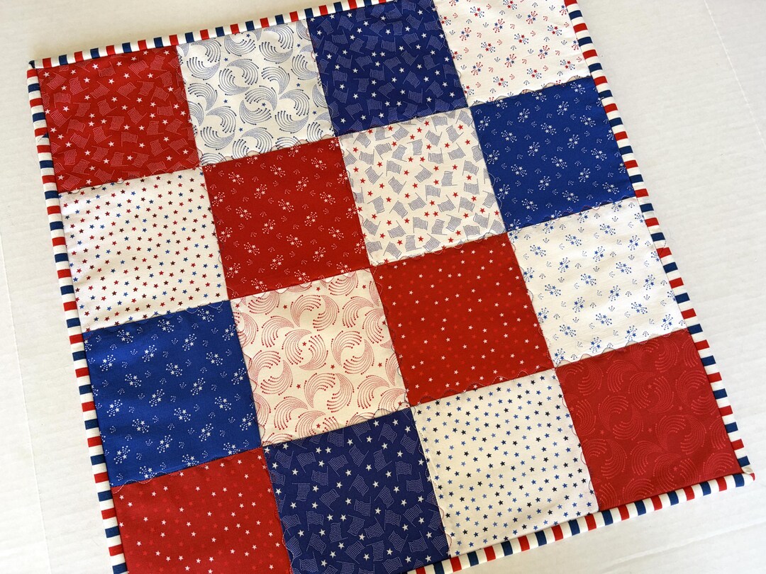 Patriotic Quilted Table Topper, Americana Red White Blue Décor ...