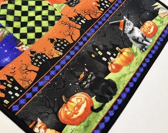 Handmade Halloween Quilted Table Runner, Spooky Tails, Reversible Decor (18.5" x 42")