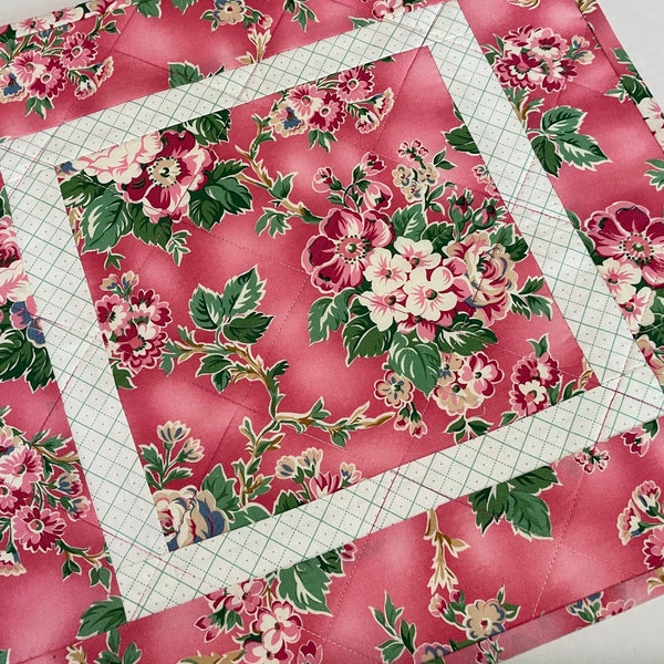 Quilted Table Runner Cottage Chic Pink and Green
