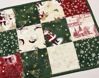 Santa Claus Quilted Table Runner, Country Christmas Decor,  Reversible,  (14" x 18 1/2")
