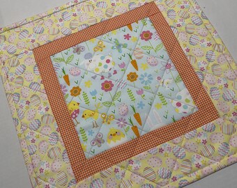 Easter Chicks Quilted Table Topper, Spring Quilted Table Runner, Easter Eggs Quilted Table Runner, Floral Table Topper, Easter Table Decor