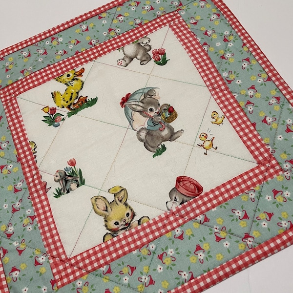 Easter Babies Quilted Table Topper, Spring Quilted Table Runner, Easter Bunny Quilt, Easter Chicks, Easter Baskets Mini Quilt, Easter Decor