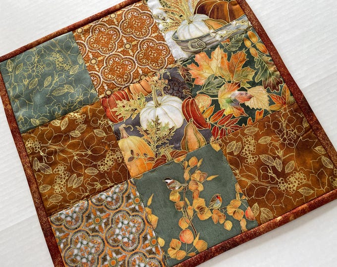Elegant Fall Quilted Table Topper, Pumpkin Quilted Table Runner, Autumn ...