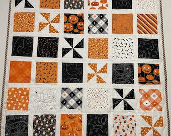 Halloween Quilted Table Runner/Wall Hanging: Bats, Spiderwebs, Pinwheels (33 1/2" x 33 1/2")
