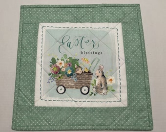Happy Easter Quilted Table Topper: Spring Bunny Decor (15" x 14.5")