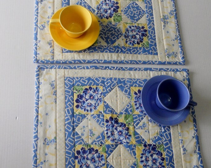 Quilted Placemats Blue and Yellow Placemants Place Mats Etsy