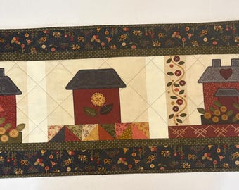 Country Farmhouse Quilted Table Runner, Primitive Patchwork, Home Sweet Home (16" x 44")