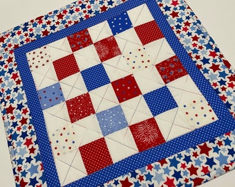 July 4th Stars Quilted Table Topper, Independence Day Quilted Table Runner, Summer Table Topper, Americana Décor, Red White Blue