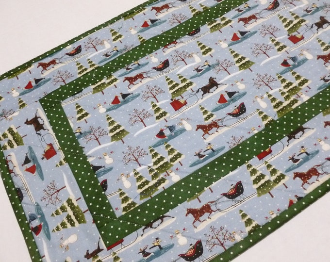 Winter Christmas Quilted Table Runner, Country Christmas Quilted Table Runner, Primitive Table