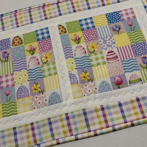 Patchwork Easter Table Runner, Spring Floral Eggs Tulips Daffodils, 14 1/4" x 24"