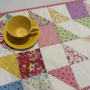 Long Patchwork Quilted Table Runner, Vintage Reproduction Fabrics, Retro Floral Quilt, Bed Runner, 16.5" x 48"