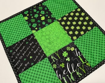 St. Patricks Day Quilted Table Topper, St Patrick's Day Decor, Shamrocks, Irish Table Runner, Bicycle Theme Quiled Table Runner, Fall Runner