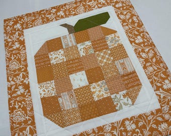 Patchwork Pumpkin Quilted Table Runner, Halloween Wall Hanging, 19.5" X 21.5"