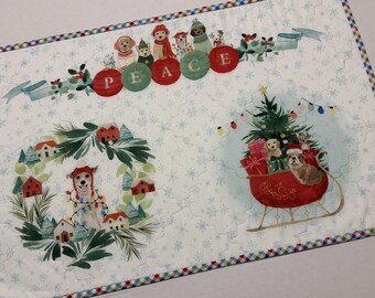 Christmas Quilted Table Runner, Santa Paws Table Quilt, Dog Lover Gift, (16" x 24")