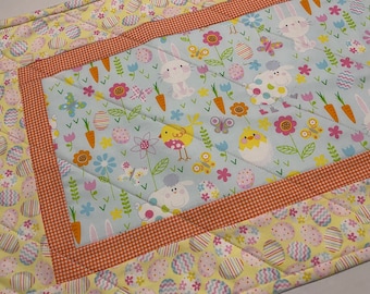 Easter Quilted Table Runner, Spring Quilted Table Runner, Easter Eggs Quilted Table Runner, Floral Table Topper, Easter Quilted Table Decor