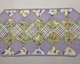 Easter Quilted Table Runner, Patchwork Spring Quilted Table Runner, Easter Egg Table Topper, Spring Quilted Table Topper, Rainbow Colors