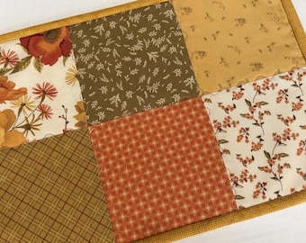 Fall Floral Mini Quilt, Quilted Table Topper: Reversible Candle Mat, Easter Decor, (9.5" x 14")