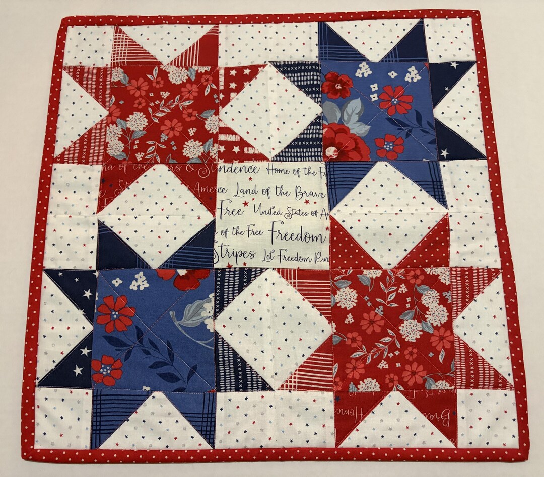 Patriotic Stars Quilted Table Topper, Red White Blue Décor, 16 1/2 ...