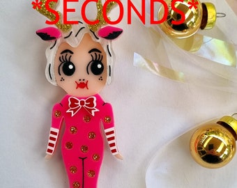 SECONDS GRADE - Miss Merry and Bright (Party Glitter Edition) Kewpie Babe Wearable Art Brooch by Winnifreds Daughter