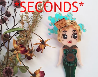 SECONDS Miss Celebration Sips Kewpie Babe Wearable Art Brooch by Winnifreds Daughter