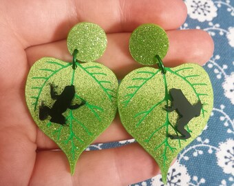 Leafy Leaper Wearable Art Drop Earrings (2017) by Winnifreds Daughter