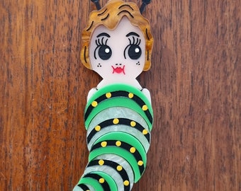 Miss Grapevine Grub Kewpie Babe (Swallowtail Edition) Wearable Art Brooch by Winnifreds Daughter