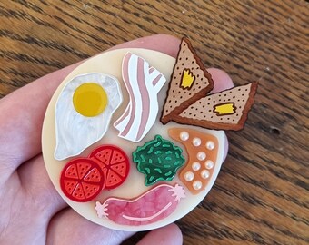 Sunday Breakfast Plate (Modern Diner Edition) Art Brooch by Winnifreds Daughter